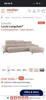 Corner Sofa by Schubiger Furniture in Sandbeige with electric pull-out function – Occasion sofa for sale at SofaLab
