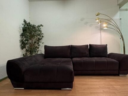 Ecksofa mit Schlaffunktion, Samt, schwarz, kostenlose Lieferung – Occasion Sofa kaufen bei SofaLab