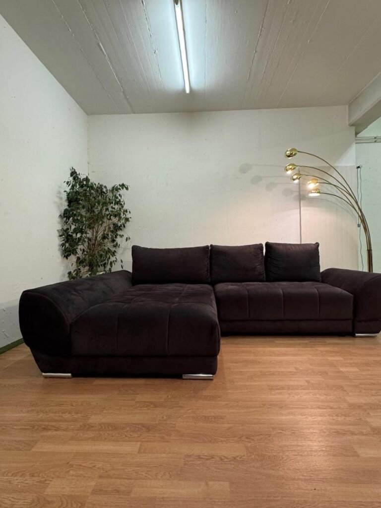 Ecksofa mit Schlaffunktion, Samt, schwarz, kostenlose Lieferung – Occasion Sofa kaufen bei SofaLab