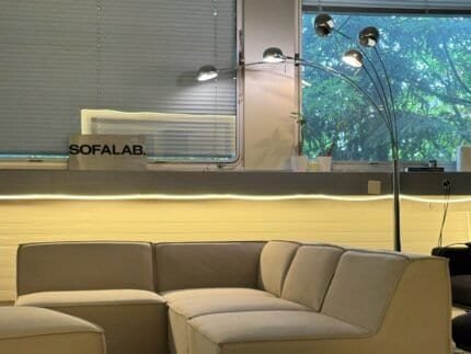 Modular sofa sand beige with footrest – Occasion sofa for sale at SofaLab
