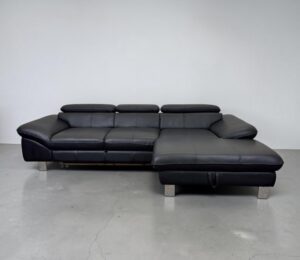 Corner Sofa made of black real leather with bed function – buy Occasion sofa at SofaLab