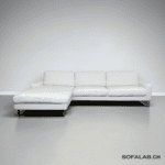 White Corner Sofa Made of real cowhide leather, chromed legs – buy Occasion sofa at SofaLab