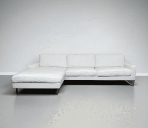 White Corner Sofa Made of real cowhide leather, chromed legs – buy Occasion sofa at SofaLab