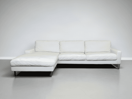 White Corner Sofa Made of real cowhide leather, chromed legs – buy Occasion sofa at SofaLab