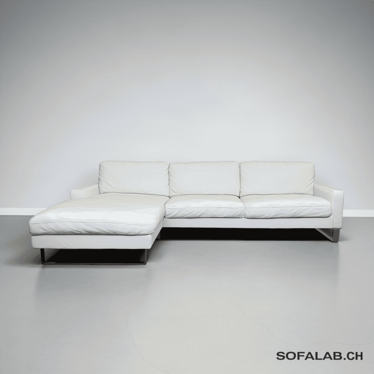 White Corner Sofa Made of real cowhide leather, chromed legs – buy Occasion sofa at SofaLab