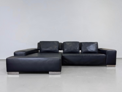 Ewald Schillig Corner Sofa Nappaleder Black with sleep function – buy Occasion Sofa at SofaLab