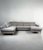 U-förmiges Sofa Klassiker Grau mit Schlaffunktion und Stauraum - Image 11