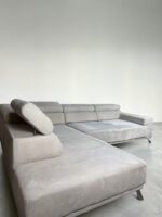 Light grey Corner Sofa made of fabric with electrical sleep function - Image 2