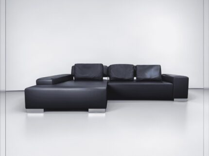 Ewald Schillig Ecksofa aus schwarzem Nappaleder mit Bettfunktion – Occasion Sofa kaufen bei SofaLab