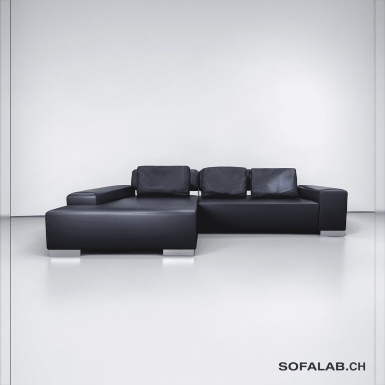 Ewald Schillig Ecksofa aus schwarzem Nappaleder mit Bettfunktion – Occasion Sofa kaufen bei SofaLab