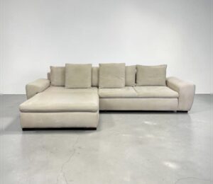 Beiges Corner Sofa with bed function and storage space – buy Occasion Sofa from SofaLab