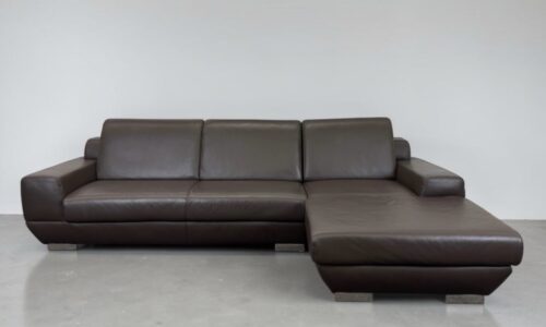 Ponsels Corner Sofa Chocolate brown made from real nubu leather from Germany – buy Occasion Sofa at SofaLab
