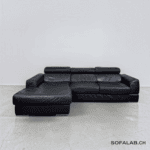 Ecksofa aus schwarzem Echtleder mit verstellbaren Kissen – Occasion Sofa kaufen bei SofaLab