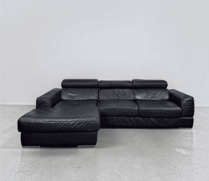Corner Sofa made of black real leather with adjustable pillows – buy Occasion sofa at SofaLab