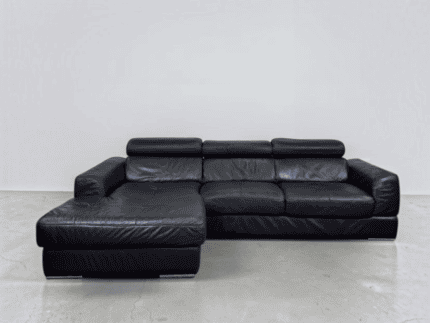Corner Sofa made of black real leather with adjustable pillows – buy Occasion sofa at SofaLab