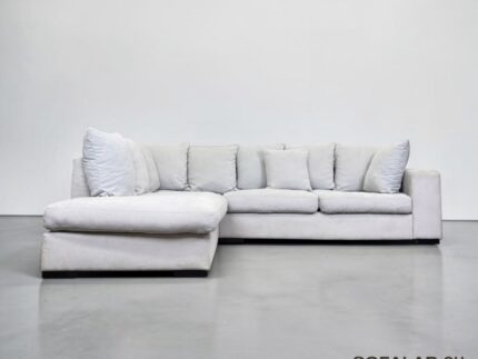 Corner Sofa made of light gray fabric, including all pillows – buy Occasion sofa at SofaLab