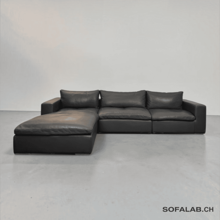 FLY Modular Corner Sofa, dark gray nubu leather – Occasion sofa buy at SofaLab