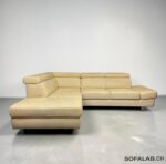 Corner Sofa from real leather cream with footrest – buy Occasion sofa at SofaLab