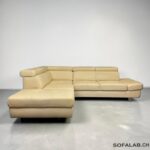 Corner Sofa from real leather cream with footrest – buy Occasion sofa at SofaLab