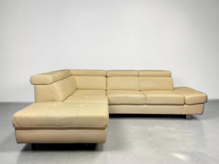 Corner Sofa from real leather cream with footrest – buy Occasion sofa at SofaLab