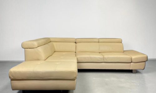 Corner Sofa from real leather cream with footrest – buy Occasion sofa at SofaLab