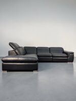 Ecksofa aus echtem Rindsleder, schwarz – Bild 6