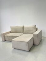 Ecksofa Hellbeige Cordstoff mit Schlaffunktion – Bild 2