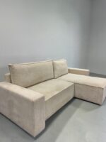 Ecksofa Hellbeige Cordstoff mit Schlaffunktion – Bild 3
