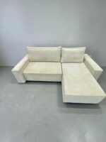 Ecksofa Hellbeige Cordstoff mit Schlaffunktion – Bild 4
