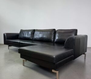 Corner Sofa made of real nubu leather, black – buy Occasion sofa at SofaLab