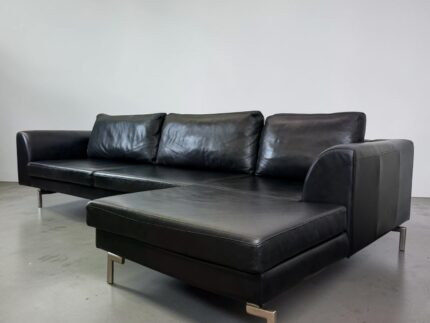 Corner Sofa made of real nubu leather, black – buy Occasion sofa at SofaLab
