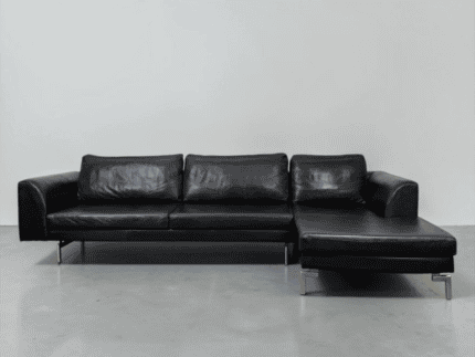 Corner Sofa made of real nubu leather, black – buy Occasion sofa at SofaLab