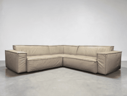 Corner Sofa made of light gray real leather – buy Occasion sofa at SofaLab