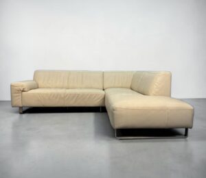 Pepper Corner Sofa made of real leather, pistachio beige – buy Occasion sofa at SofaLab