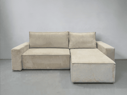 Ecksofa Hellbeige Cordstoff mit Schlaffunktion – Occasion Sofa kaufen bei SofaLab